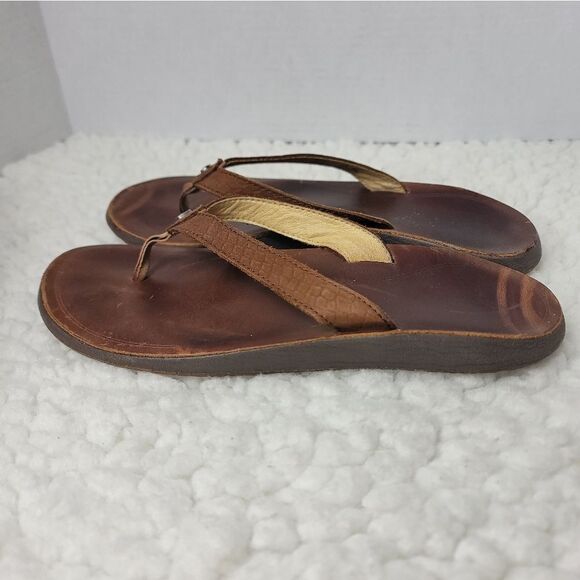 Oluka PUA-W Womens Flip Flops Beach Sandals Size 9 Brown Leather Shoes L - Picture 3 of 10